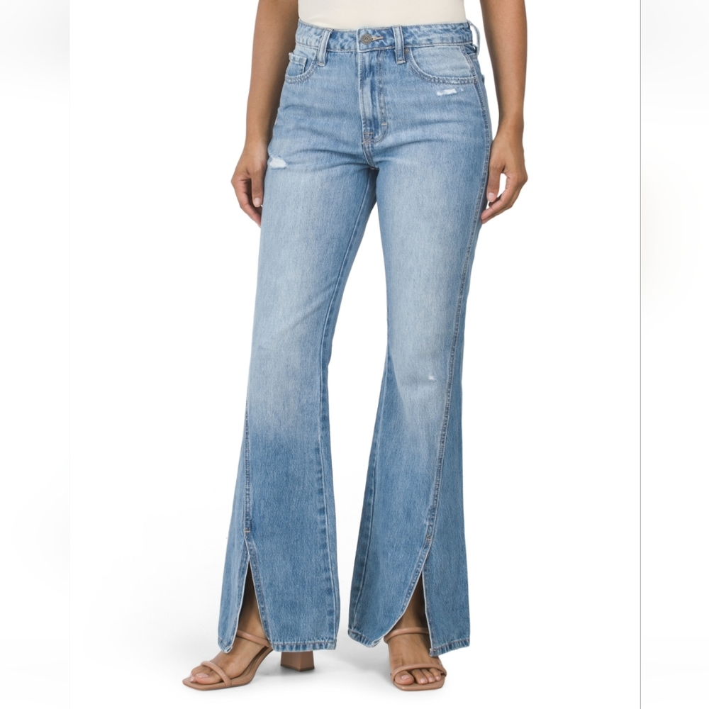 HIDDEN HAPPI flare JEANS front slit LIGHTLY DISTRESSED brand new